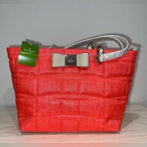 Kate Spade Small Francis Veranda Place Geranium (615) Coral Straw Tote NWT